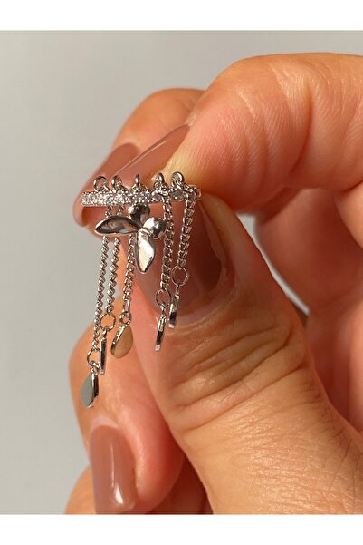 kurukafagift Earcuff Sıkıştırmalı Sallantılı Kelebek Figürlü Kıkırdak Deliksiz Kullanım Tek Küpe