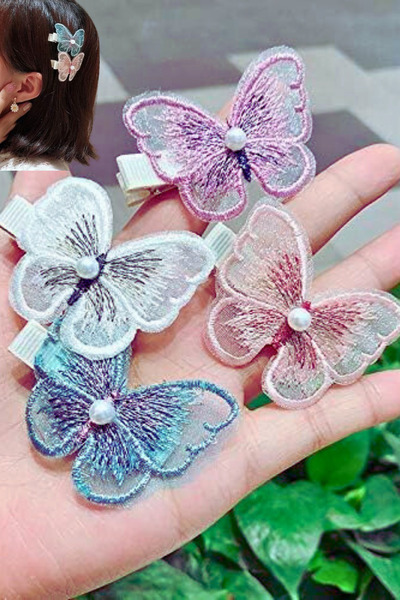 Nisankids Pearl Embroidered Butterfly Buckle Retro Buckle (4 Pieces)