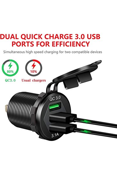 Mellifera Dc 12V 24V Panel montaj 3 Usb bağlantı noktaları 2 usb-bir 3.1A + t...