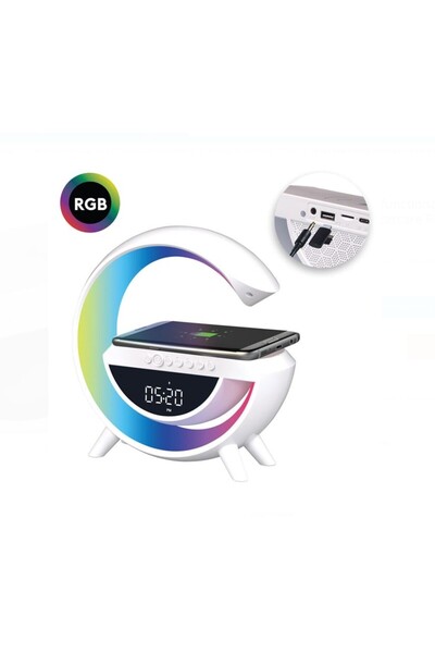 i-JMB Lampa Smart Multifunctionala cu Ceas, Incarcare Wireless si Difuzor Blu...