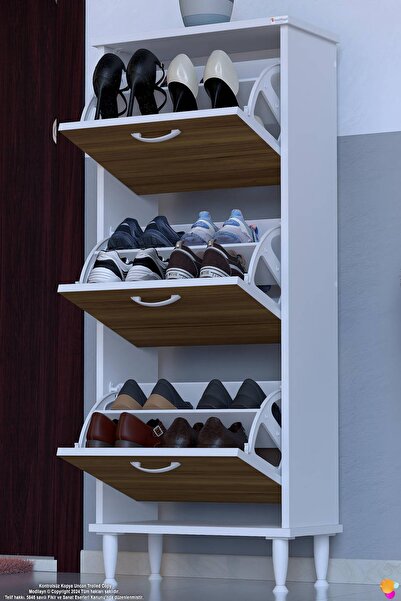 Lina Vella Home VARBİ AYAKLI Kapı Önü 52 x 127 x 26 cm’ lik 3 Düşer Kapak 6 Göz Bölmeli Ayakkabılık