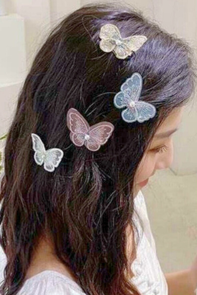 Nisankids Pearl Embroidered Butterfly Buckle Retro Buckle (4 Pieces)