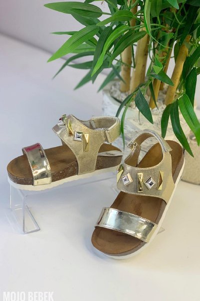 Mojo Bebek Mojo Girl's Stone Faux Leather Sandals 502 N 7104 Gold