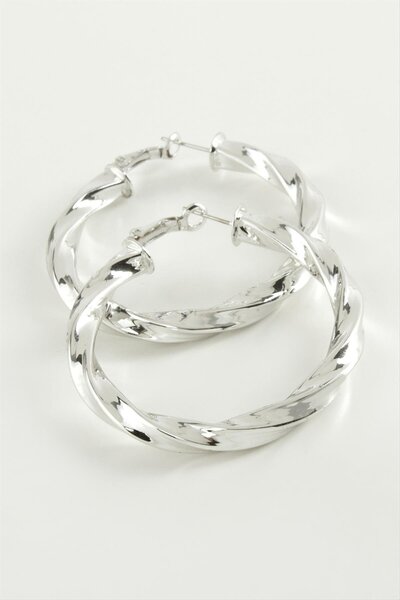 ZERO LAND Nrzsnt Twisted Hoop Earrings 4.5 (225034) Cm-Silver Color