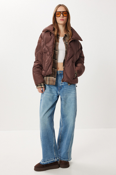 Lovelyİstanbul Φουσκωτό μπουφάν με ψηλός λαιμός τσέπες LZV0043 ΚΑΦΕ