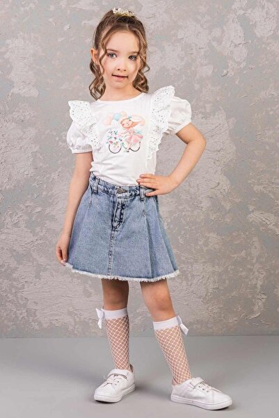 Dmb Mojo Kız Çocuk 4-9 Yaş Denim Şort Etek 0204 Kot Mavi