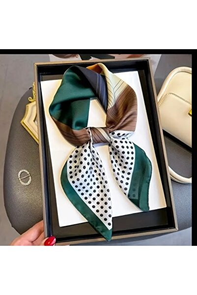 Accessories Hei Green Polka Dot Patterned Stylish Silk-Look Women's Accessory Scarf Foulard