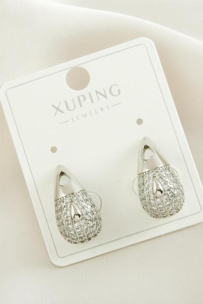 ZERO LAND Nrzsnt Xuping Water Drop Zircon Stone Luxury Steel (234136) Earrings-Silver Color