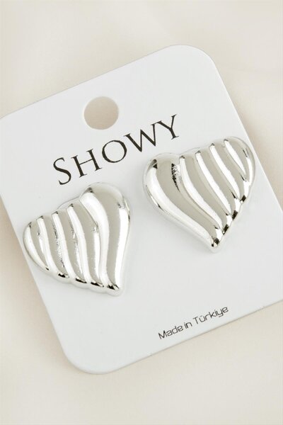 ZERO LAND Nrzsnt Heart Striped New Season Metal (234644) Earrings-Silver Color