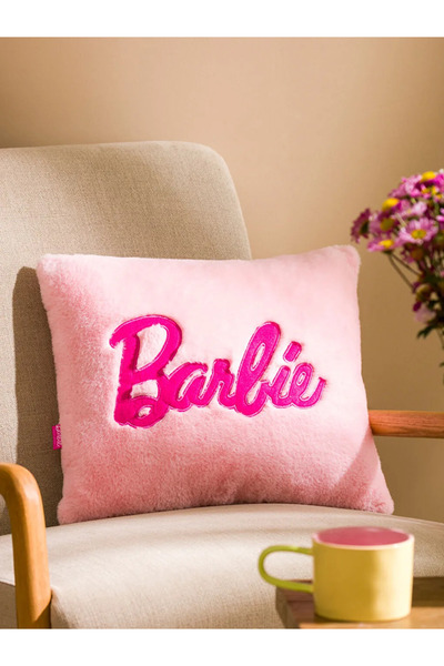 LC Waikiki Lcw Home Blg Butik Pink Barbie Embroidered Plush Throw Pillow 35X45 cm