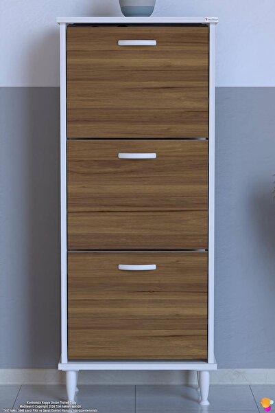 Lina Vella Home VARBİ AYAKLI Kapı Önü 52 x 127 x 26 cm’ lik 3 Düşer Kapak 6 Göz Bölmeli Ayakkabılık