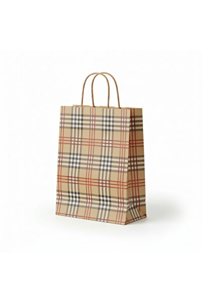 Ta-Fu Global 31x12x41 RENKLİ DESENLİ KARTON ÇANTA 25’Lİ BEJ İSKOÇ DESEN