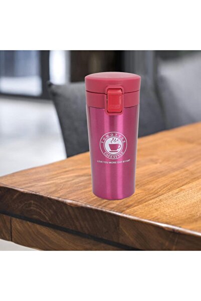 desselan Insulated Coffee Cup Snap Flip Lid 380ml - Stainless Steel (Red)