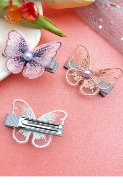 Nisankids Pearl Embroidered Butterfly Buckle Retro Buckle (4 Pieces)