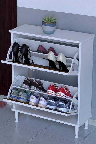 Lina Vella Home Yaren AYAKLI Kapı Önü 72 x 90 x 26 cm’ lik 2 Düşer Kapak 4 Göz Bölmeli Ayakkabılık