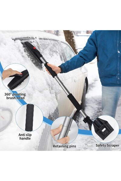 DBREAKS 3-in-1 Ice Scraper for Car - Snow Brush & Removable Snow Shovel (Silver)