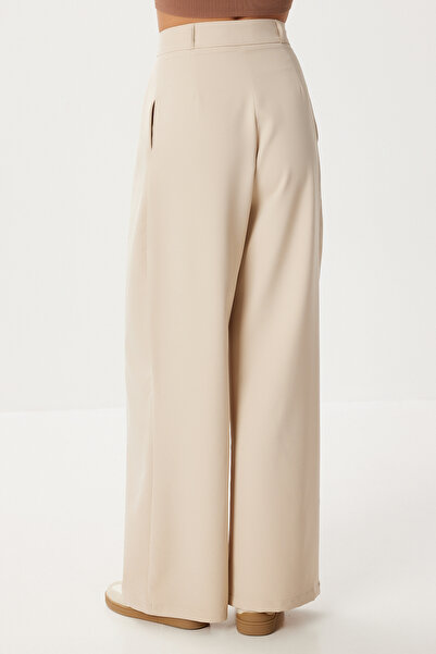 Lovelyİstanbul Pleated Woven Palazzo Pants Ldw0009 Cream