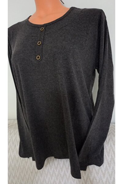 Anne Er Clothing Mother Winter Cotton Combed Cotton Blouse Long-Sleeved Crew Neck Coffee