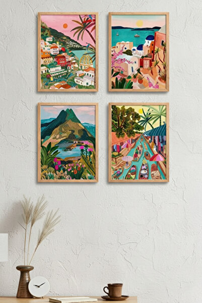 Creatick Design Ahşap Çerçeveli Tablo 4'LÜ Set - Pinterest Tarzı Duvar Dekora...