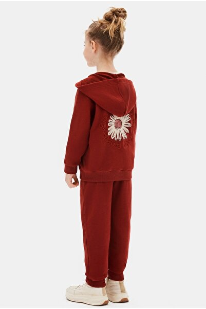 nk kids Girls' Hooded Cotton Tracksuit with Embroidery on the Back and Zipper
