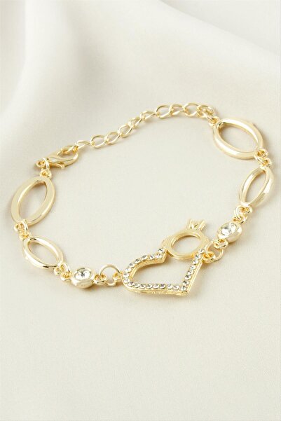 ZERO LAND خاتم على شكل قلب من NRZSNT (231215) سوار مرصع بالأحجار - أصفر