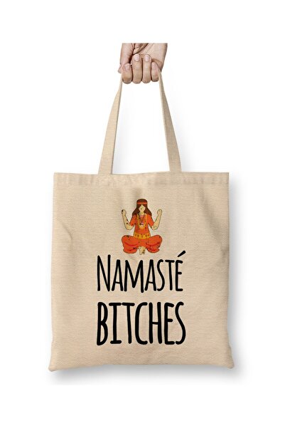 Toyaso Ρούχα δασκάλου γιόγκα I Προσφορές γιόγκας Δασκάλος γιόγκας Λευκή υφασμάτινη τσάντα με μακρύ λαβή