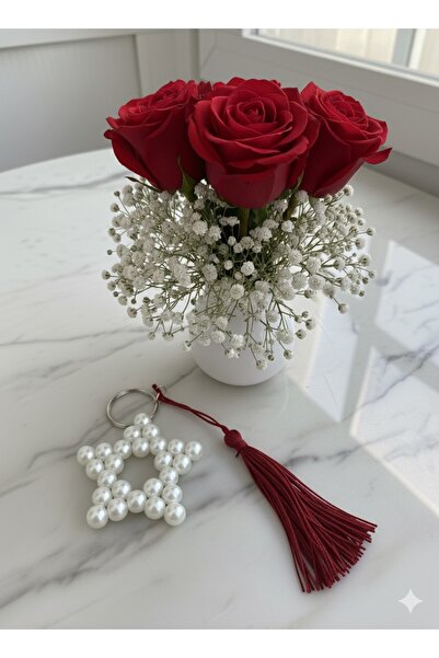 Neşeli Atölyem 1 قطعة سلسلة مفاتيح على شكل نجمة لؤلؤية مع شرابة ✨