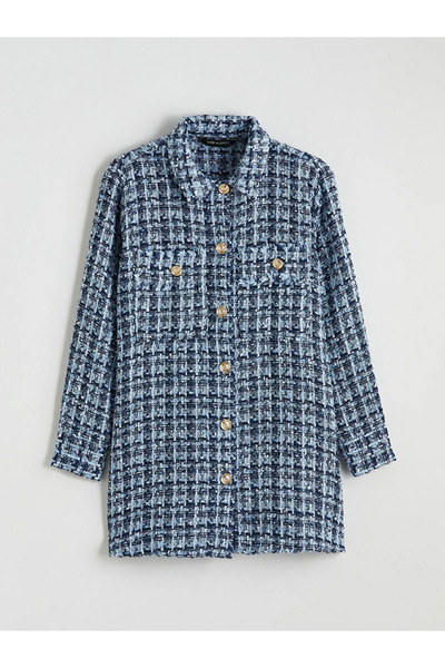 LC Waikiki Lcw Modest Blue Plaid Women's Shirt Tunic