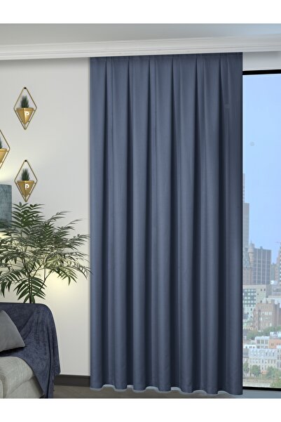 Perle 1/2 Pleated Linen Textured Indigo Modern Background Curtain – No Ironing Required