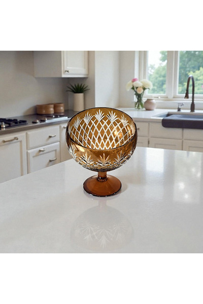 AYZ HOME Colorful Cut Crystal Glass Pedestal Presentation Bowl 15X20 cm