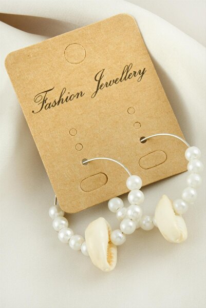 ZERO LAND Nrzsnt Sea Shell Pearl Hoop Earrings (01213) 3 Cm-White