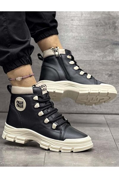 KOCAMANLAR 5967 Memory Rubber Non-Slip Sole Women's Boots Black-White