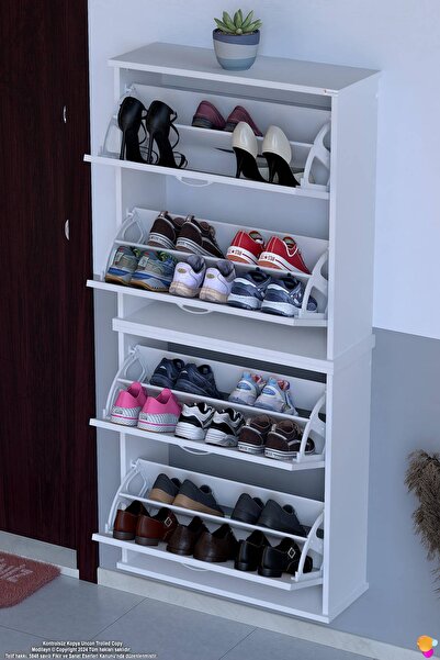 Lina Vella Home UMAY' 2 Li Asma Kapı Önü 72 x 156 x 25,5 cm’ lik 4 Düşer Kapak 8 Göz Bölmeli Ayakkabılık