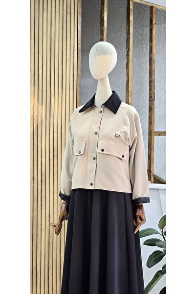 NANTİREA Velvet Collar Cream Short Trench Coat