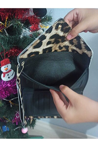 DerinHome Leopard Patterned Women's Wallet with Card Holder and Coin Compartment