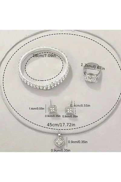 VEYA A luxurious six-piece set (watch + necklace + earrings + ring + bracelet) with an elegant design adorned with rhinestones.