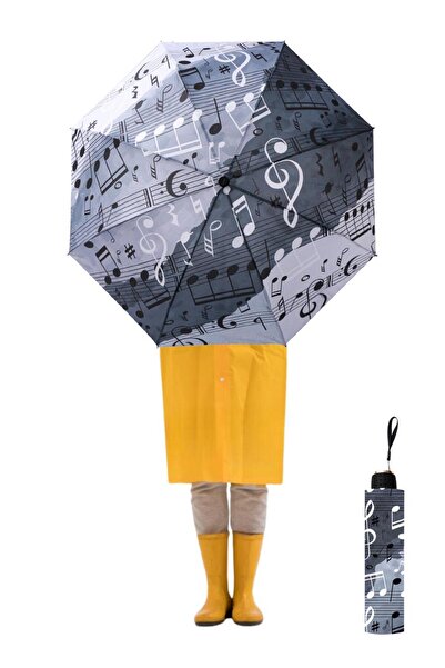 Herşey Nota Müzik Notaları Desenli Yarasa Model 8 Telli Manuel Kadın Şemsiye ...