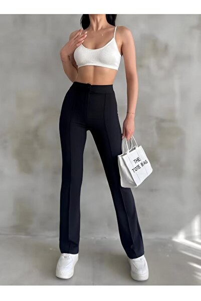 glanour Women's Black High Waist Slim-fit Flare Leg Palazzo Pants