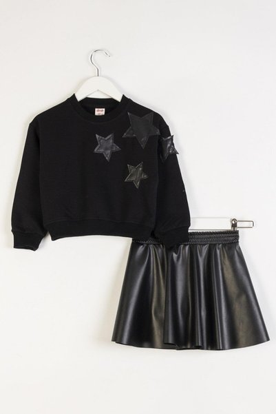 Dmb Mojo Girl's 4-9 Years Old Faux Leather Shorts Skirt Set 0477 Black