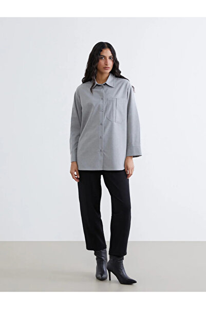LC Waikiki Lcw Modest Gray Oversize Women's Shirt Tunic