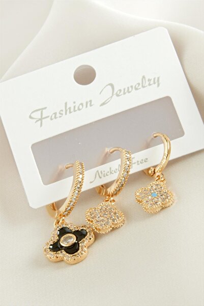 ZERO LAND Nrzsnt 3 Pieces Flower Zircon (00901) Stone Earrings-Yellow