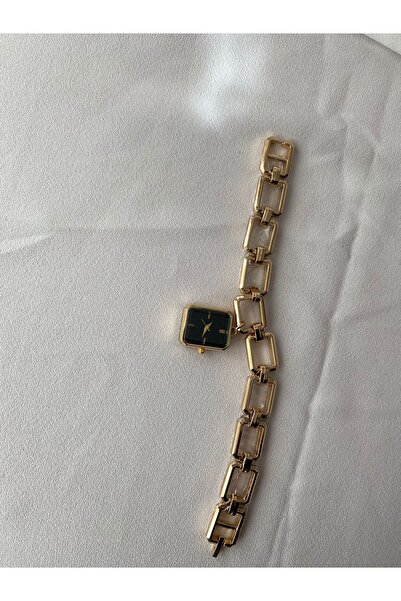 uyguntakıaksesuar Black Dial Square Women's Wristwatch with Gold Chain Band –...