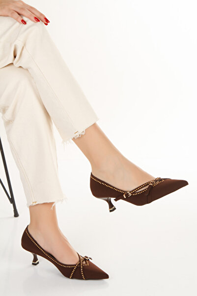 Akçetin Moda Women's Bow Detailed Gold Embroidered Stiletto