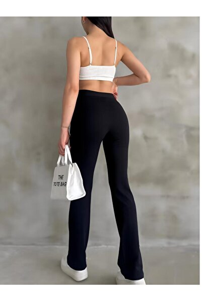 glanour Women's Black High Waist Slim-fit Flare Leg Palazzo Pants