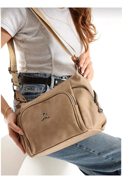 MEGA ÇANTA Mega Polo Club of Colors Ecru Soft Faux Leather Multi-Compartment Shoulder Bag