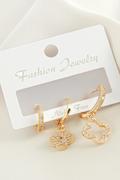 ZERO LAND Nrzsnt 3 Pieces Flower Zircon (00855) Stone Earrings-Yellow
