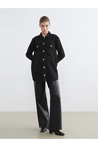 LC Waikiki Lcw Modest Women's Black Textured Shirt Tunic