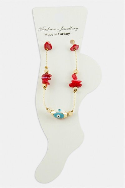 ZERO LAND Nrzsnt Evil Eye Broken Eye (04529) Natural Stone Anklet-Red