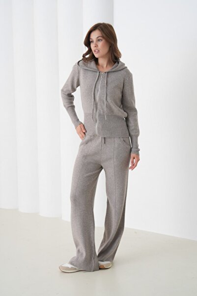 Noi Belis Hooded Lace Detailed Premium Yarn Knitwear Bottom-Top Set Aw25Au0027