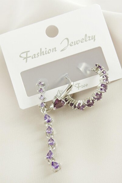 ZERO LAND Nrzsnt 3 Pieces Heart Zircon Stone (235541) Earrings-Silver Color